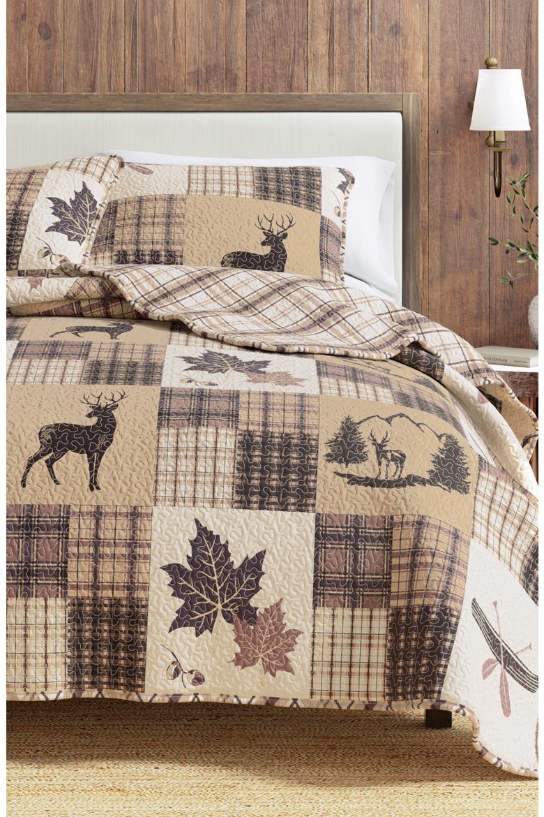 Patchwork Plaid Quilt Set, Main, color, DEER LEAF PATCHWORK