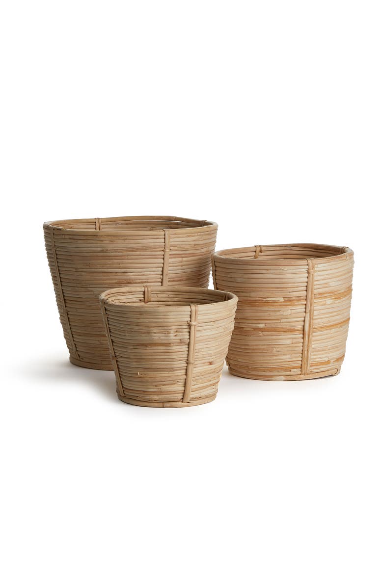 Cane Rattan Round Tapered Baskets, Set Of 3, Main, color, Beige