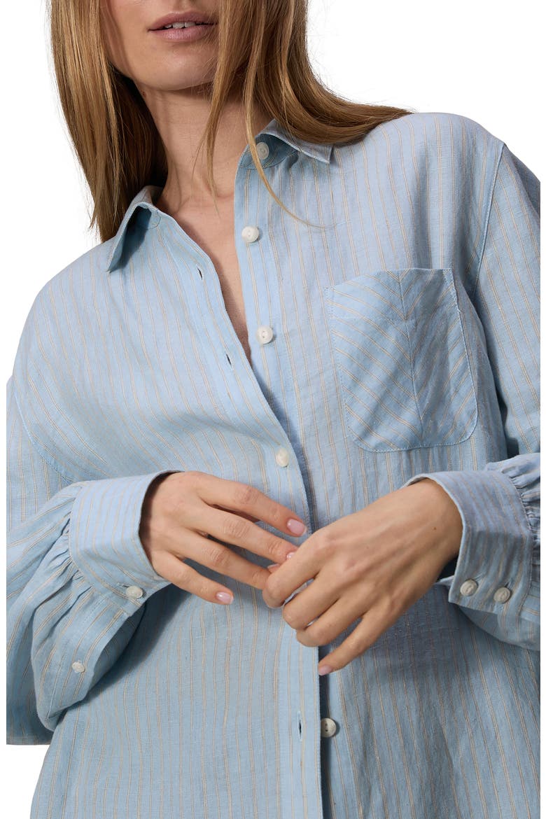 Maxine Stripe Linen Button-Up Shirt, Alternate, color, BLUE STRIP