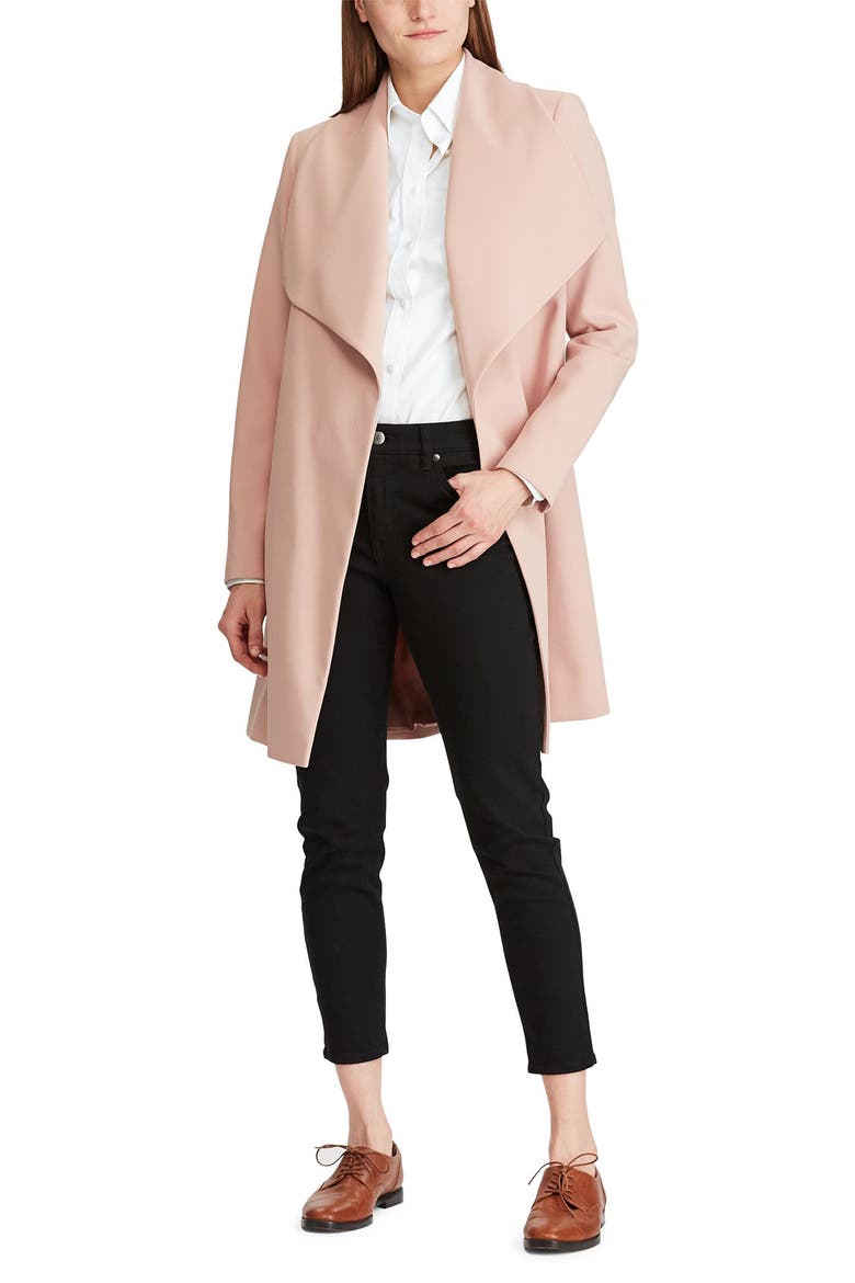 Belted Crepe Wrap Coat, Alternate, color, BLUSH