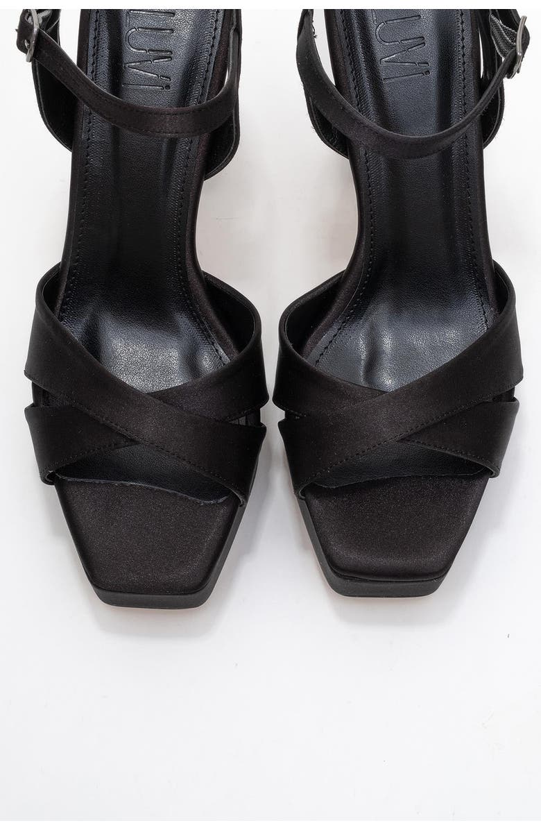 Prologue Shoes Yulia Cross-Strap Platform Heel Sandal, Alternate, color, Black Satin
