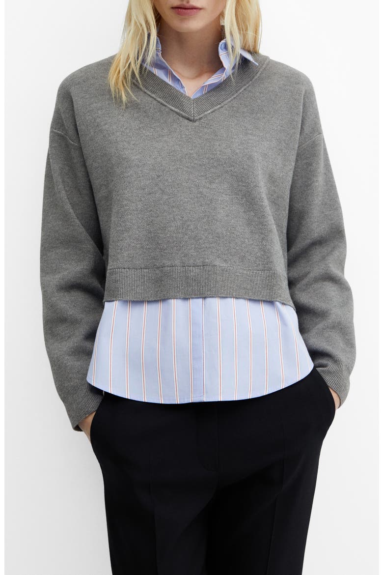 Layered Look Sweater, Main, color, DARK HEATHER GREY