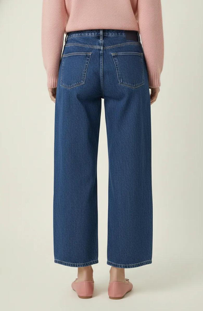 Modenaire Barrel Leg Denim Pants with Contrast Seams, High Waist and Pockets, Alternate, color, Dark Blue