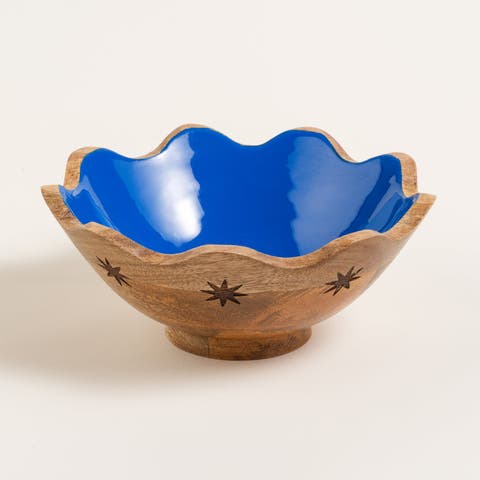 Lakri Carved Mango Wood Bowl 8.5" x 8.5" | Artisan Ceramic