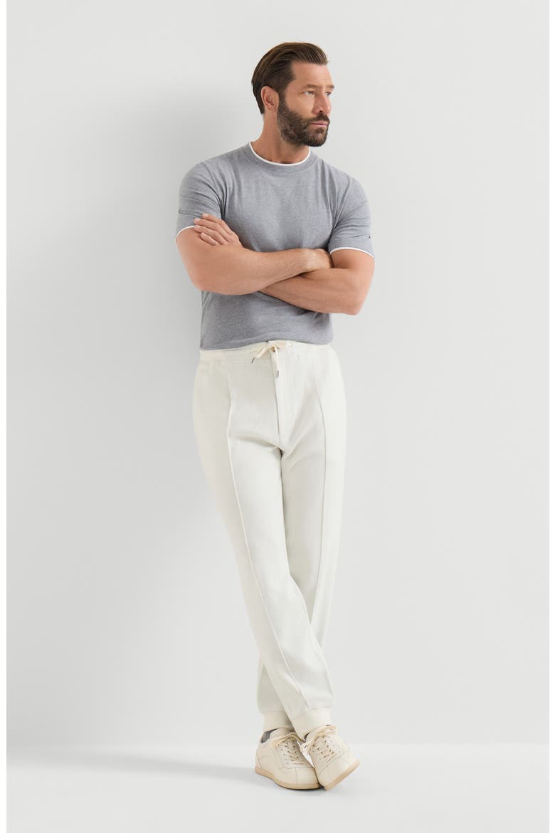 Cashmere and cotton French terry double cloth trousers with Crête detail and elasticated zipper cuffs, Alternate, color, Off-White