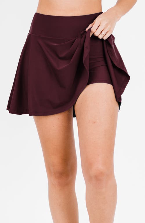 Calypsa Flowy Swim Skirt With Shorts In Burgundy