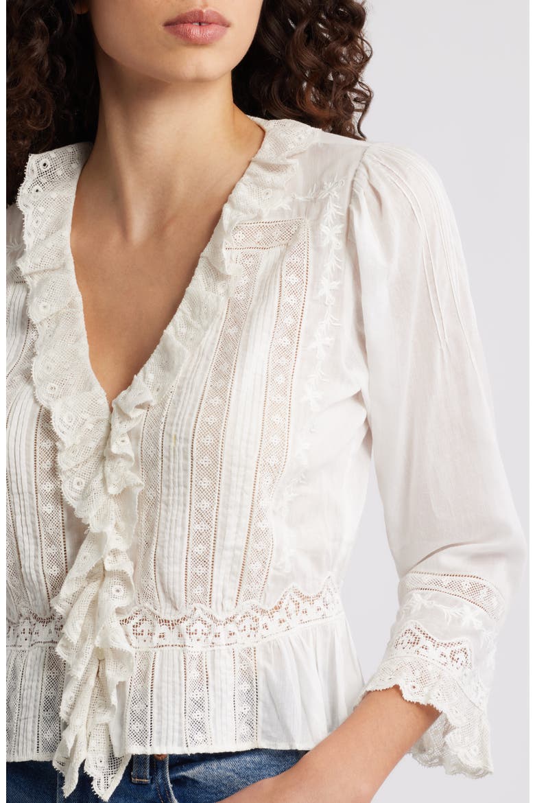 Eldoris Lace Detail Organic Cotton Top, Alternate, color, SALT