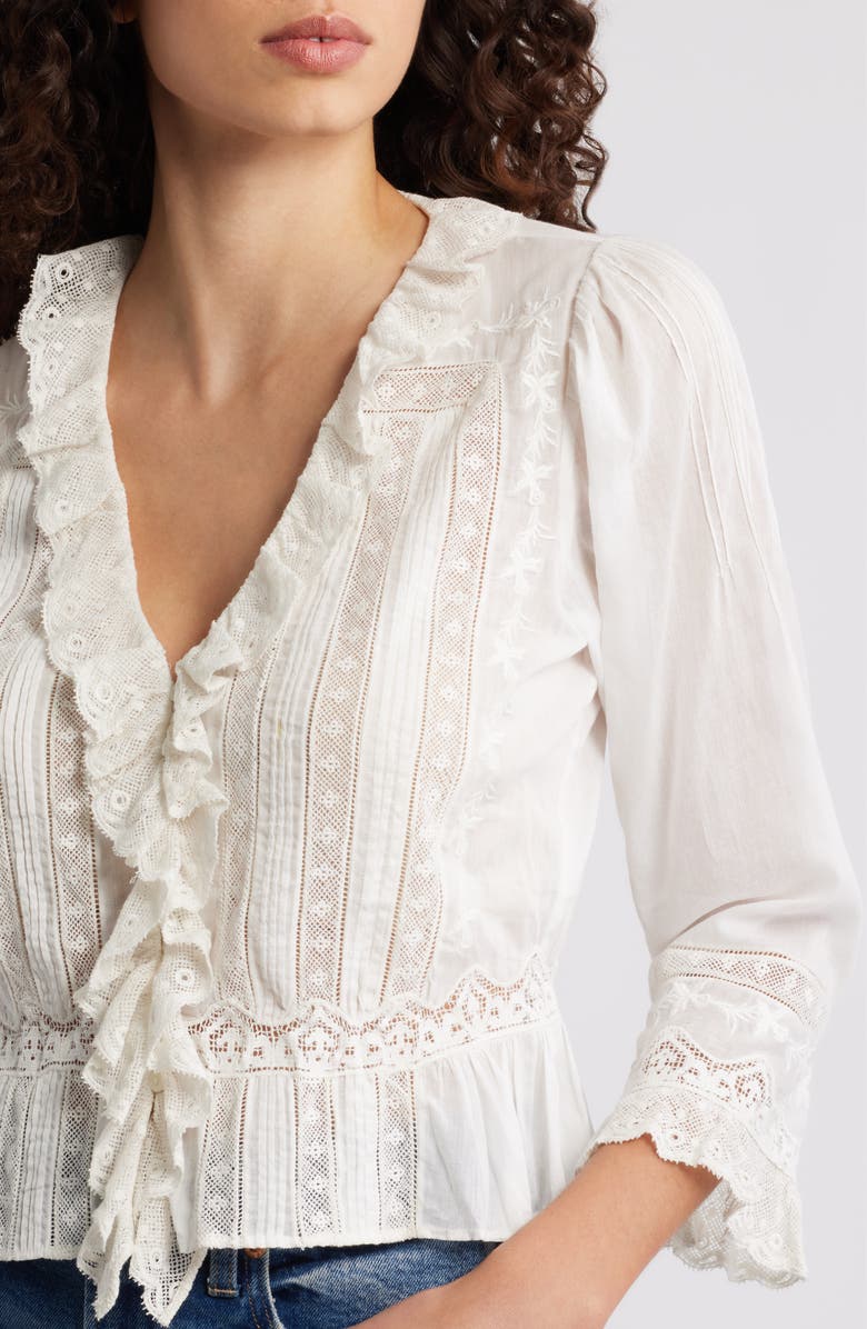 DÔEN Eldoris Lace Detail Organic Cotton Top, Alternate, color, Salt