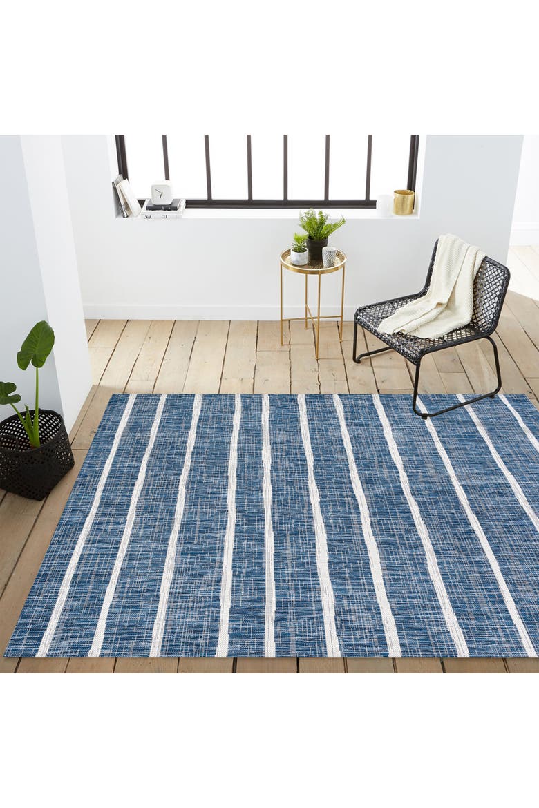 Colonia Berber Stripe Indoor/Outdoor Area Rug, Alternate, color, Blue/Ivory