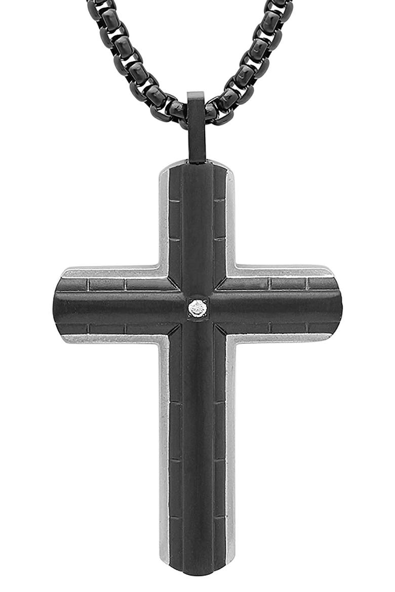 Men's Black IP Stainless Steel Cross Pendant Necklace, Alternate, color, BLACK