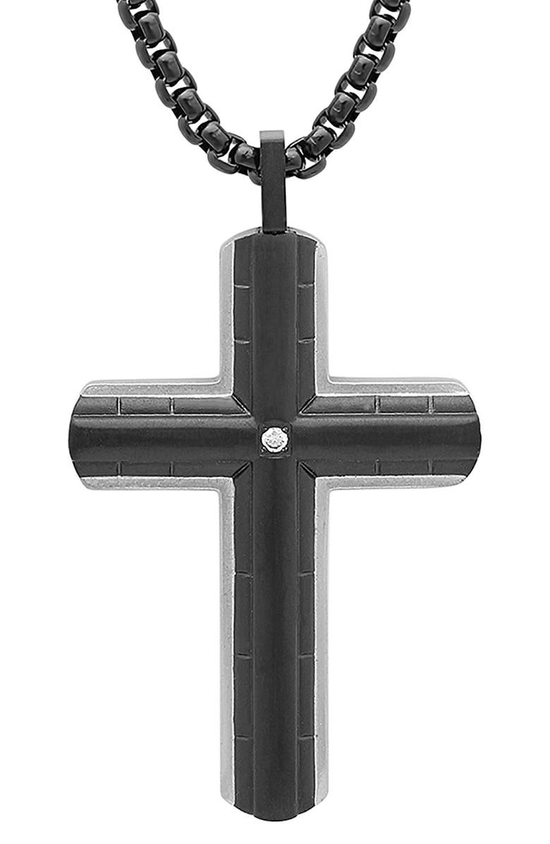 HMY JEWELRY Men's Black IP Stainless Steel Cross Pendant Necklace, Alternate, color, Black