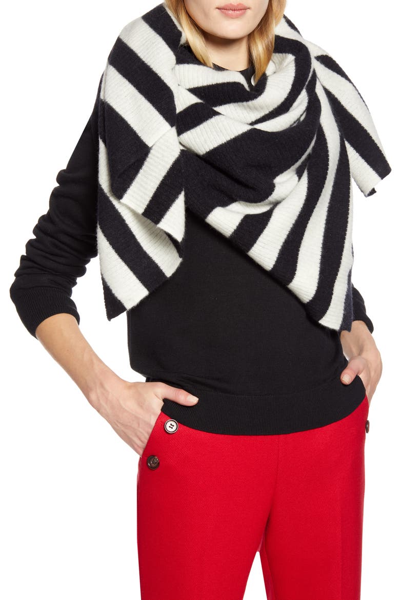 x Atlantic-Pacific Stripe Cashmere Blanket Scarf (Nordstrom Exclusive), Main, color, BLACK COMBO