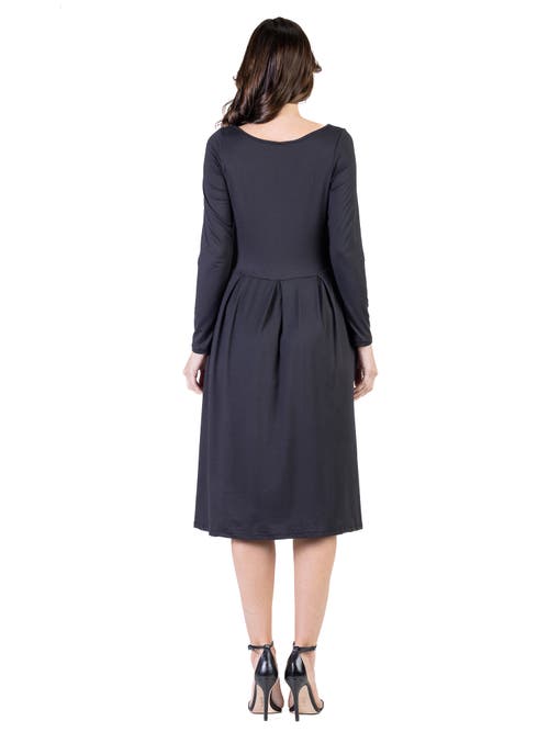 24seven Comfort Apparel Midi Length Fit N Flare Pocket Dress In Black