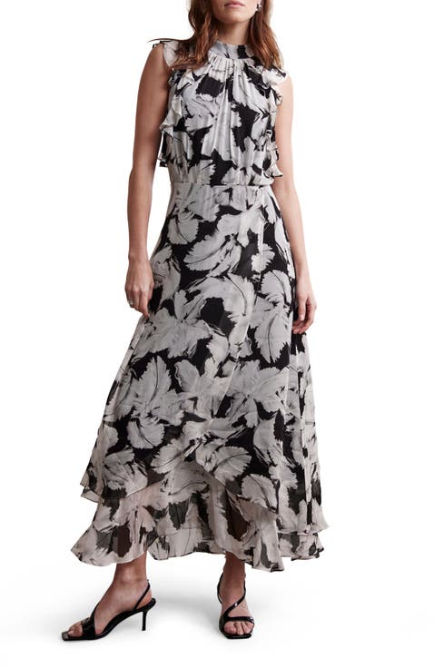 Feather Print Midi Dress