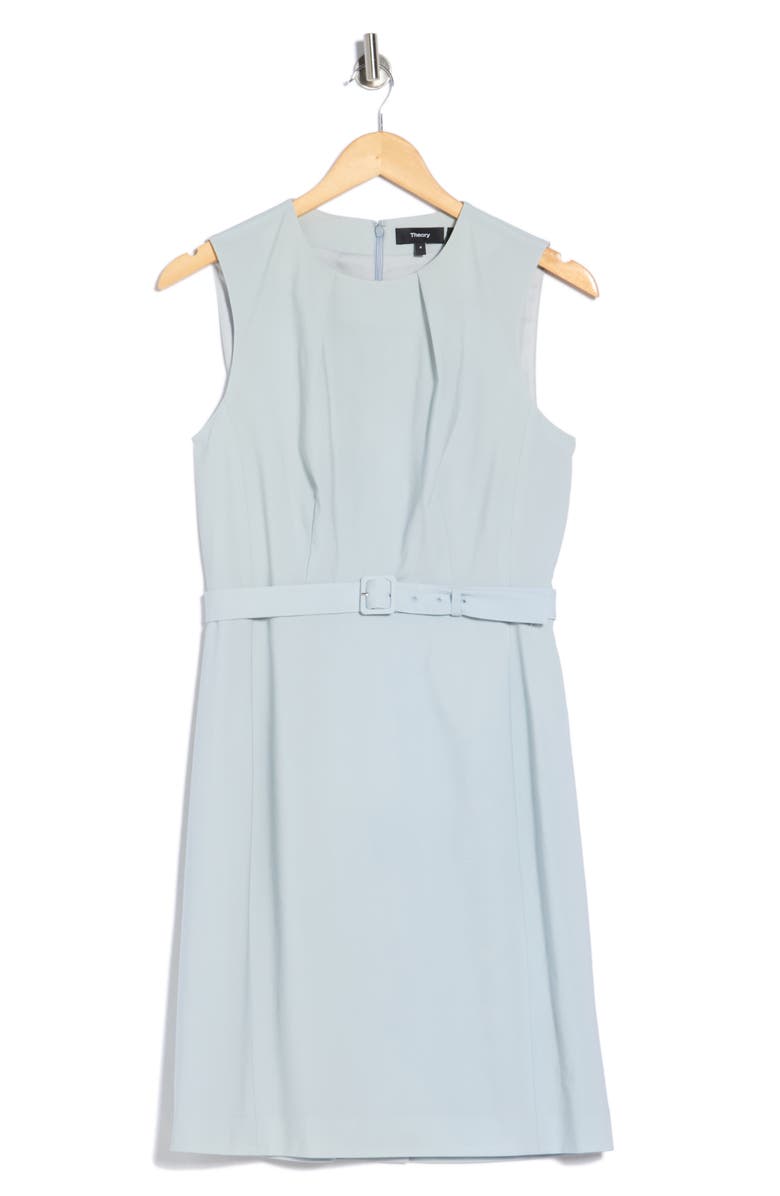 Theory Pleat Neck Virgin Wool Blend Dress, Main, color, Skywriting