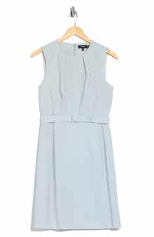 Pleat Neck Virgin Wool Blend Dress