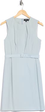 Theory Pleat Neck Virgin Wool Blend Dress
