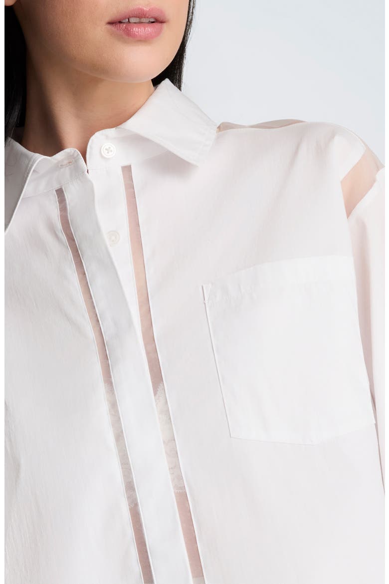 Sheer Panel Crop Shirt, Alternate, color, PURE WHITE
