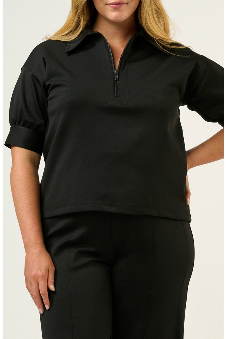 Jolene Puff Sleeve Half Zip Top, Main, color, BLACK
