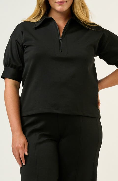 Jolene Puff Sleeve Half Zip Top (Plus)