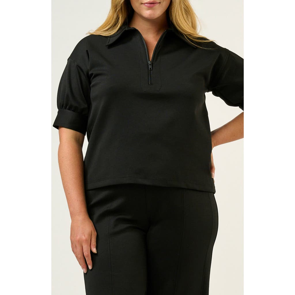 Estelle Jolene Puff Sleeve Half Zip Top In Black