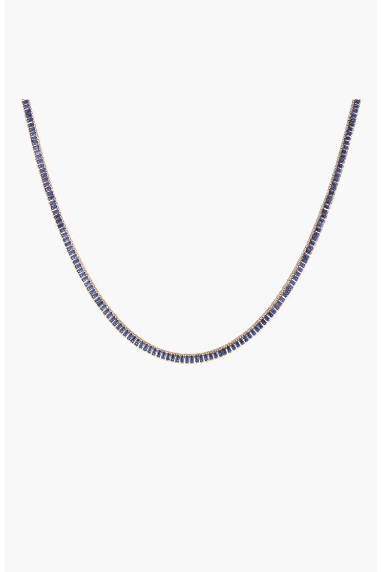 Lab Grown Blue Sapphire Baguette Tennis Necklace, Main, color, Yellow Gold Vermeil