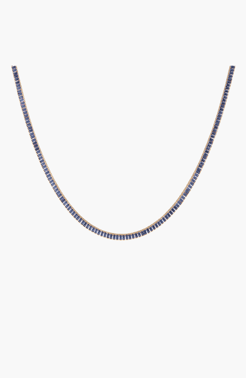 Aurate New York Lab Grown Blue Sapphire Baguette Tennis Necklace In Yellow