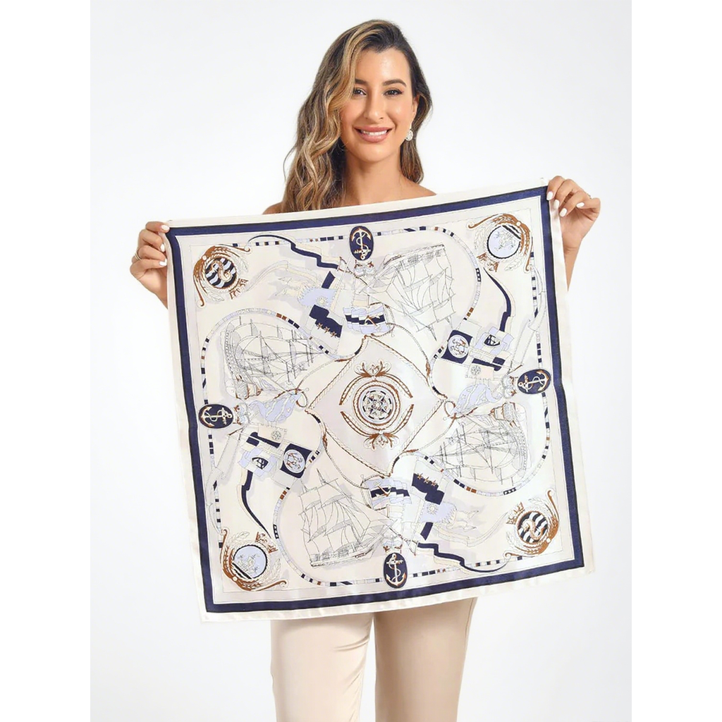 Silksilky Pure Silk Printed Square Scarf In Blue