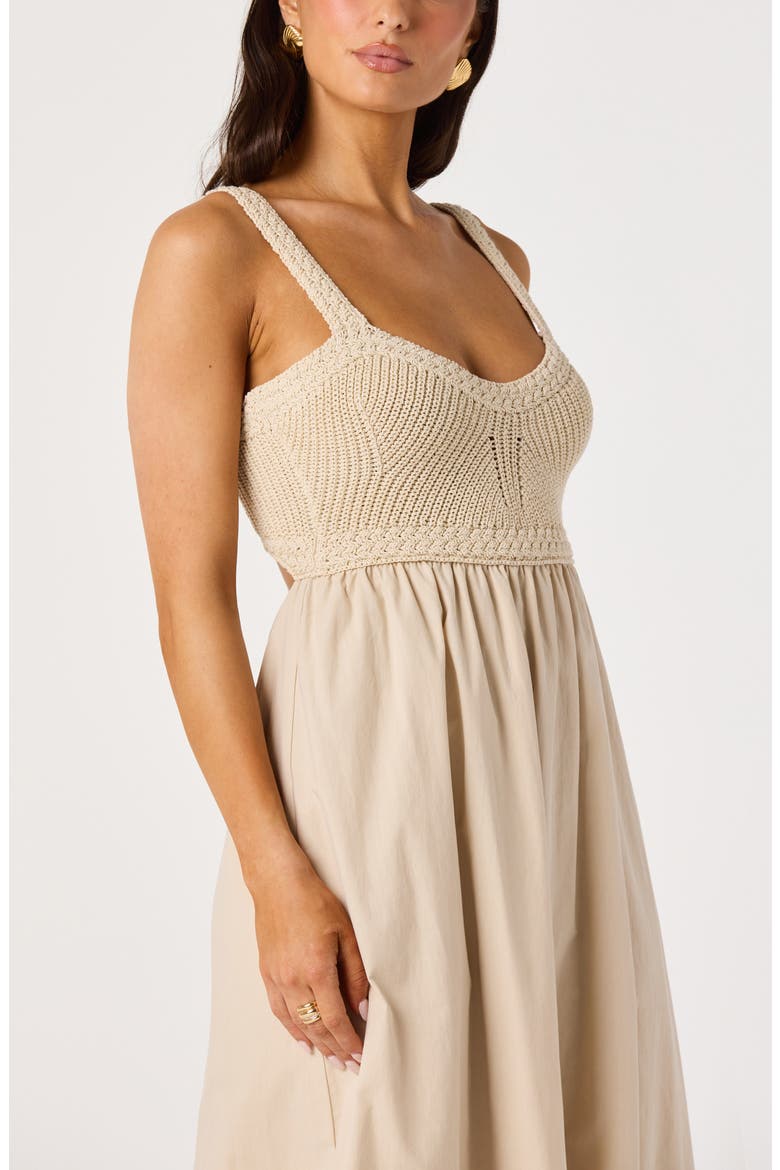 Jacquelin Mixed Media Back Cutout Midi Dress, Alternate, color, NATURAL