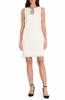 Tahari ASL Beaded Keyhole Neck Bouclé Dress