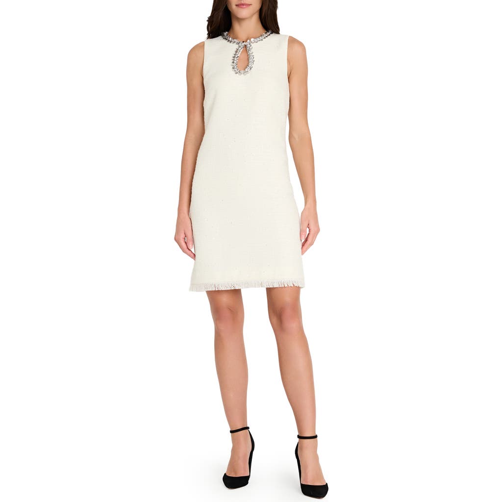 Tahari ASL Beaded Keyhole Neck Bouclé Dress in Vanilla  product