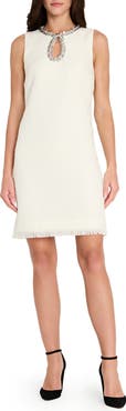 Tahari ASL Beaded Keyhole Neck Bouclé Dress
