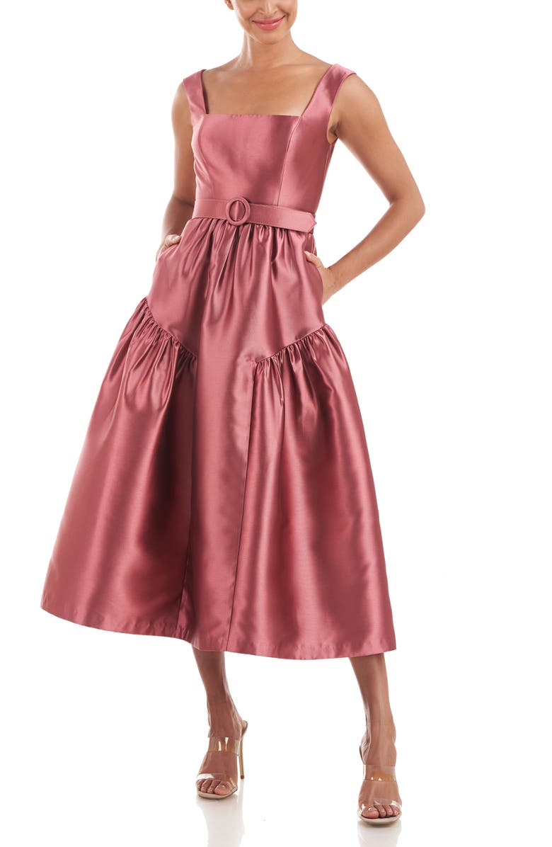 Kay Unger Lydia Satin Fit & Flare Dress, Alternate, color, Antique Rose