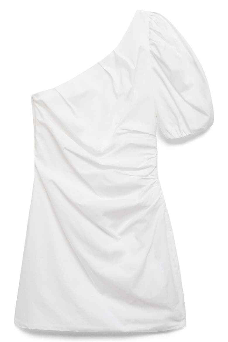 One-Shoulder Puff Sleeve Cotton Dress, Alternate, color, WHITE