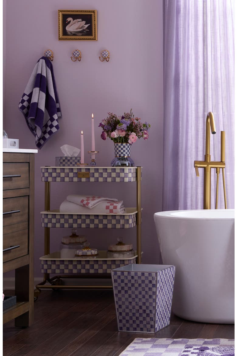 Violet Check Enameled Steel 3-Tier Kitchen Cart, Alternate, color, VIOLET
