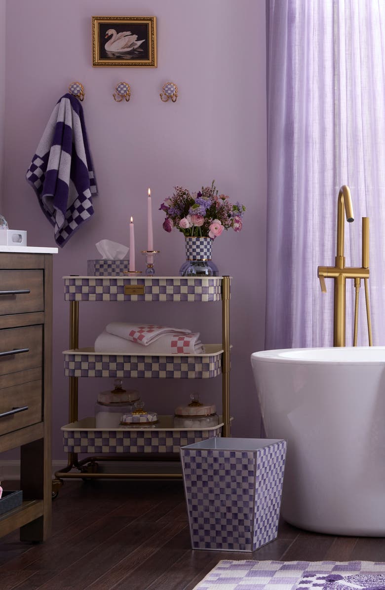 MACKENZIE CHILDS Violet Check Enameled Steel 3-Tier Kitchen Cart, Alternate, color, Violet