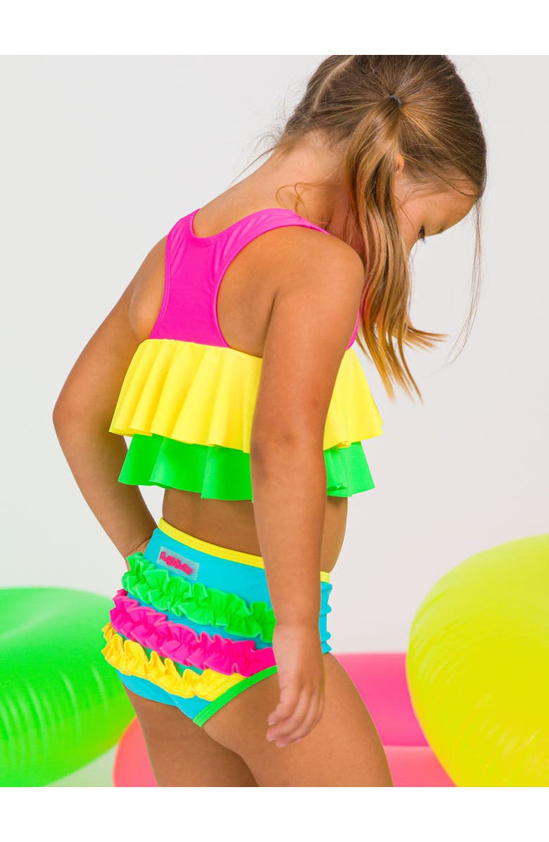 RuffleButts Toddler Girls Flounce Bikini, Alternate, color, Neon Color Block