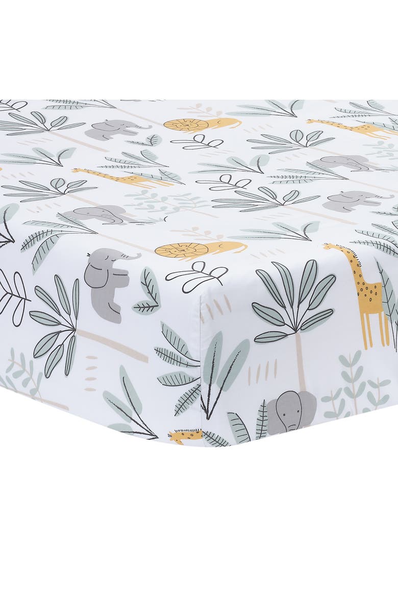 Jungle Adventure 100% Cotton Baby/Toddler Fitted Crib Sheet, Main, color, White Multi