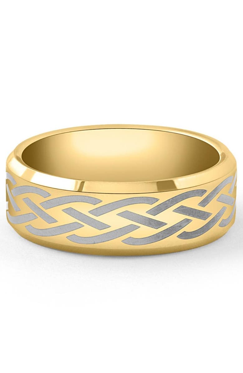 Bliss Diamond Men's Gold Plated Tungsten Ring Celtic Laser 8mm Wedding Band, Main, color, Gold Tungsten