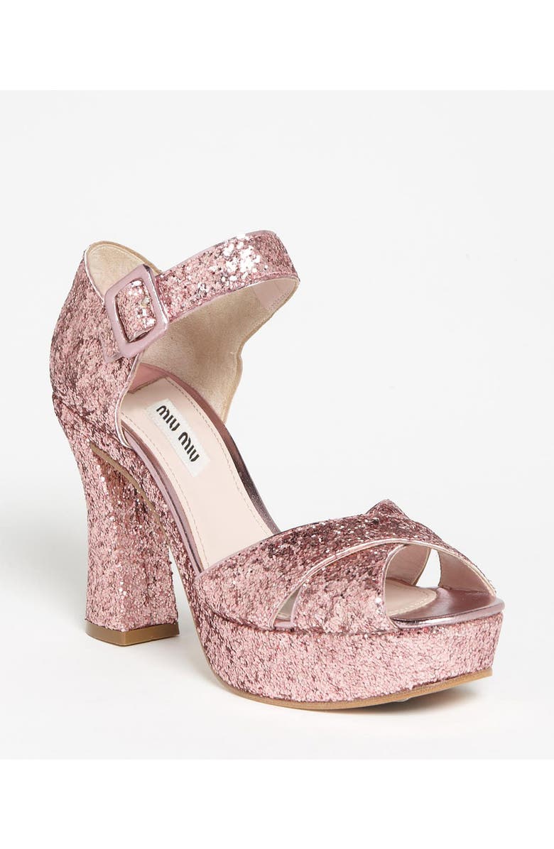 Miu Miu Glitter Block Heel Sandal, Main, color,