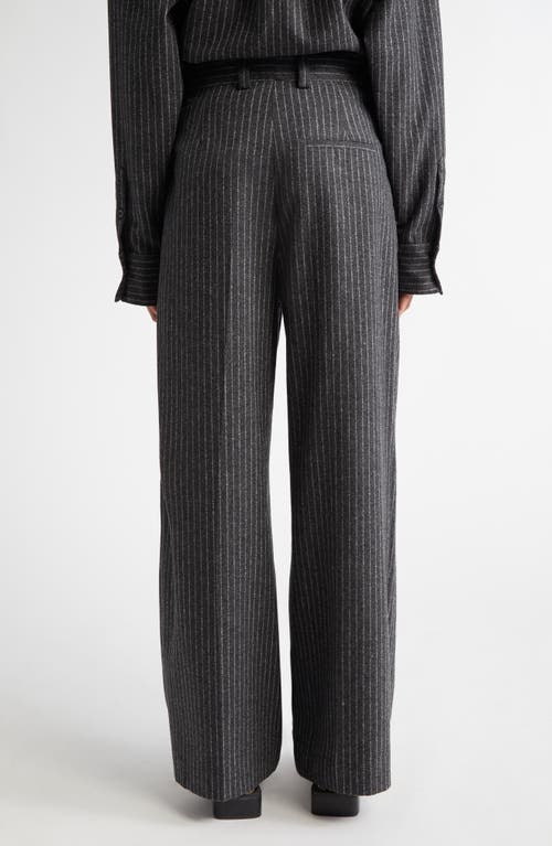 Teurn Studios Connie Relaxed Fit Pinstripe Pleated Virgin Wool Blend Trousers In Gray