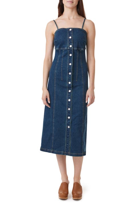 Button-Up Denim Midi Dress (Tide)