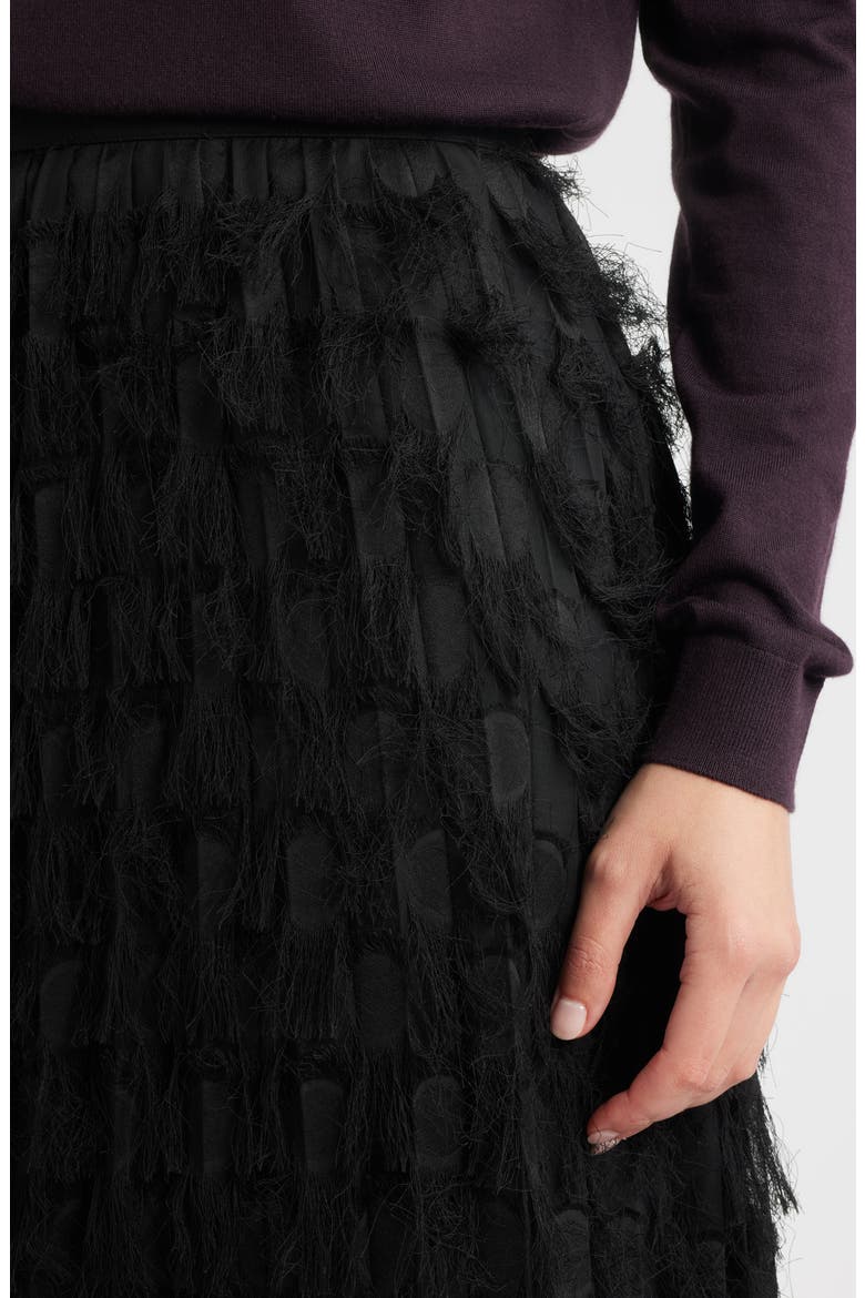 Vodia Fringe Detail Midi Skirt, Alternate, color, BLACK