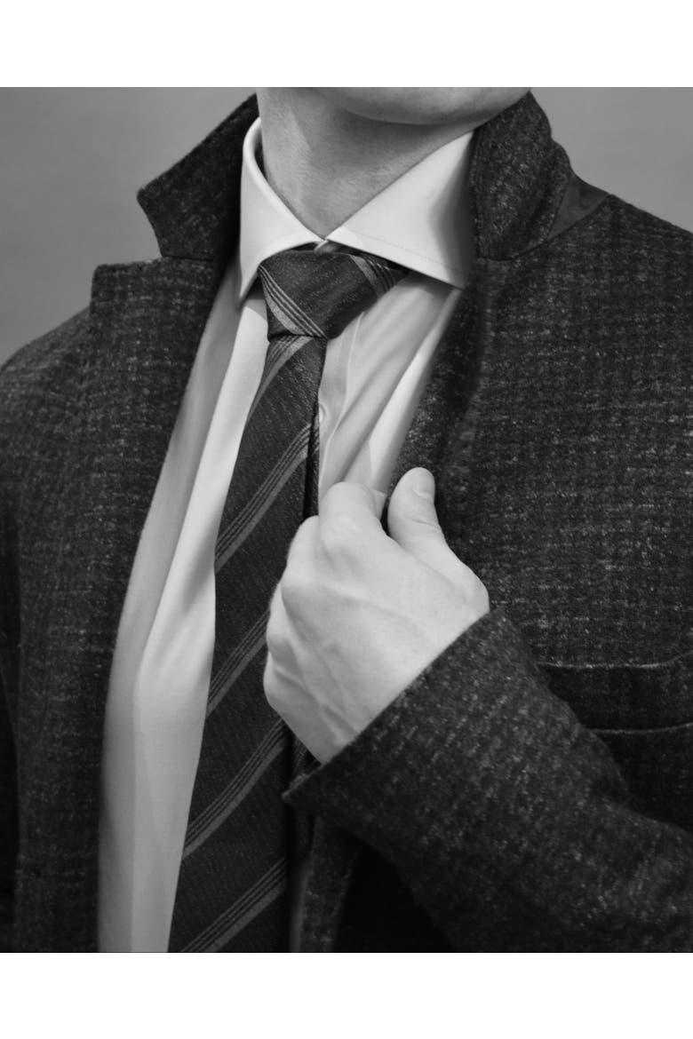 Triple-Striped Silk Jacquard Tie, Alternate, color, Navy