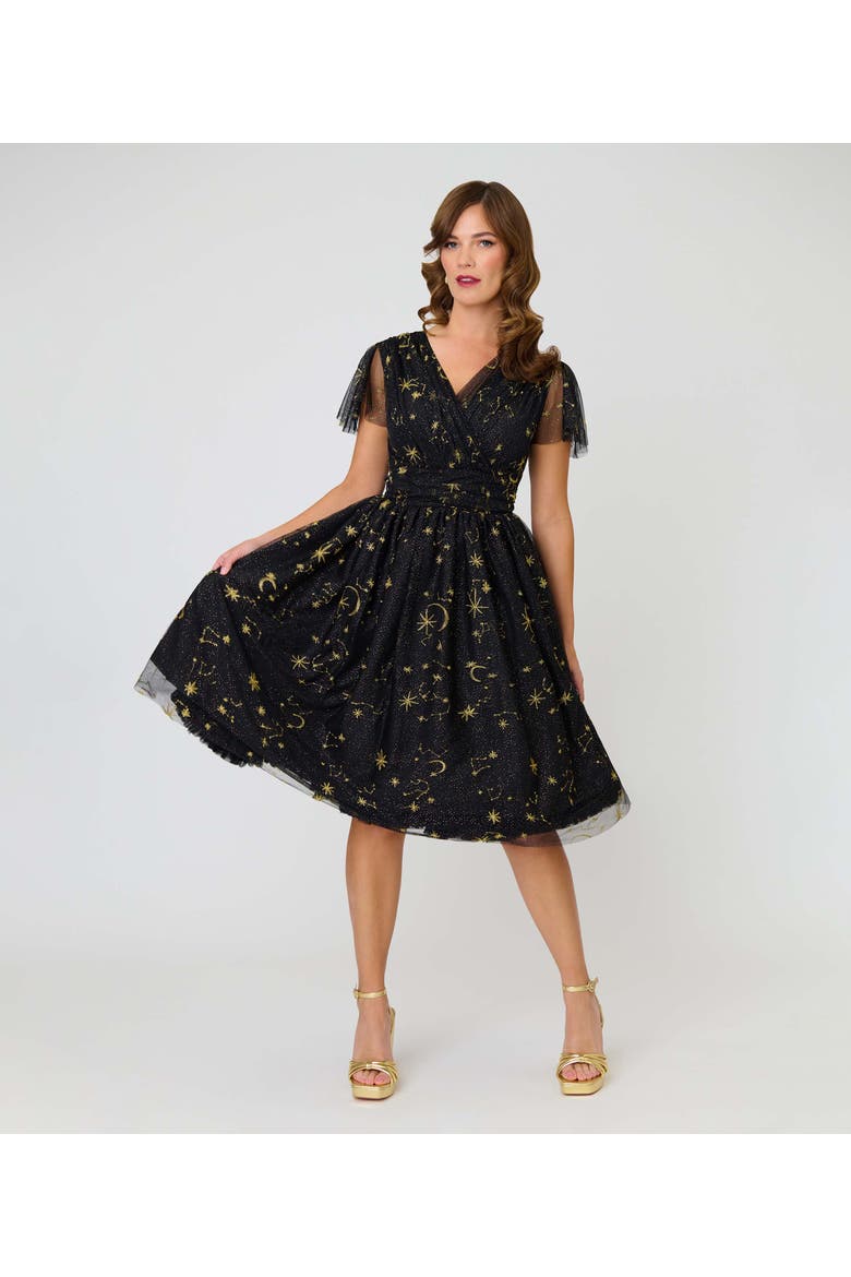 Midori Swing Dress, Main, color, Black Celestial Print
