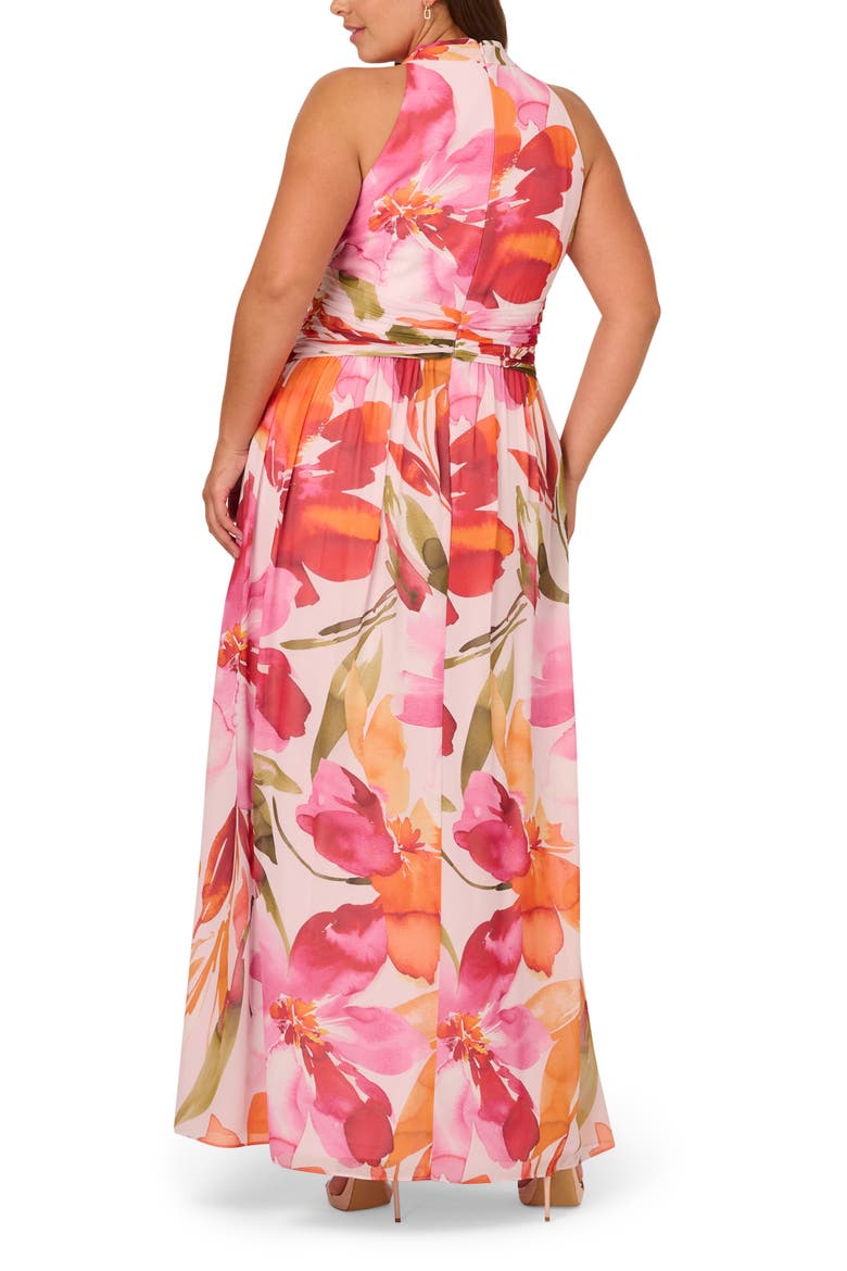Floral Print Sleeveless Chiffon Gown, Alternate, color, PINK/ ORANGE MULTI