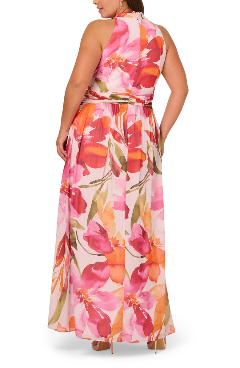 Adrianna Papell Floral Print Sleeveless Chiffon Gown, Alternate, color, Pink/ Orange Multi