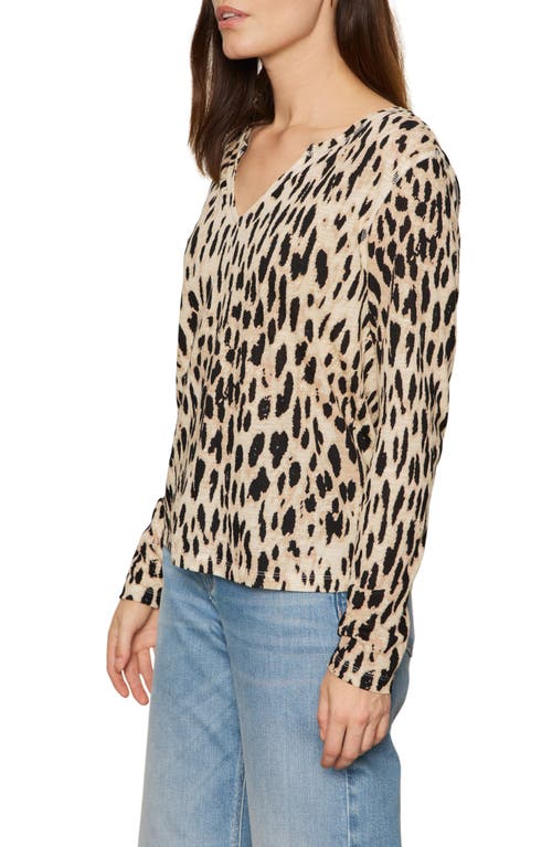 Sanctuary Print Split Neck Knit Top In Gray
