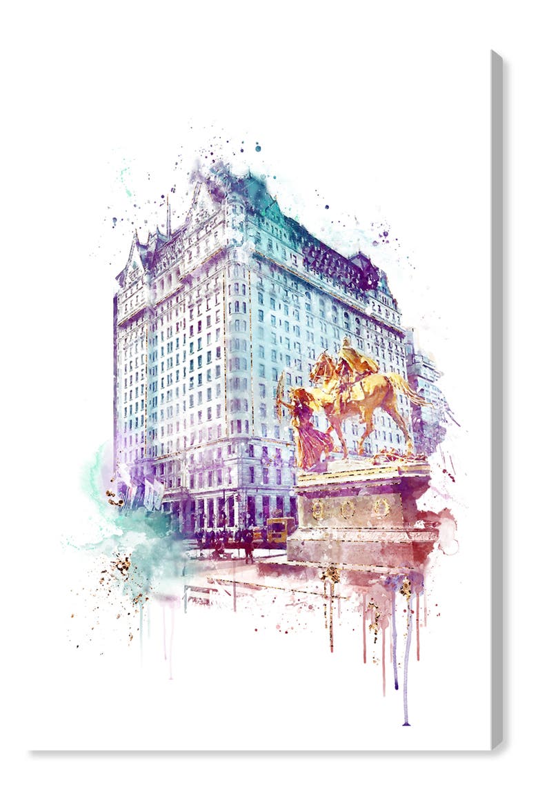Plaza Night Canvas Wall Art, Main, color, WHITE