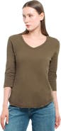 WILT Clothing 3/4 Sleeve V-Neck Shirttail Tee With Raw Hem Top